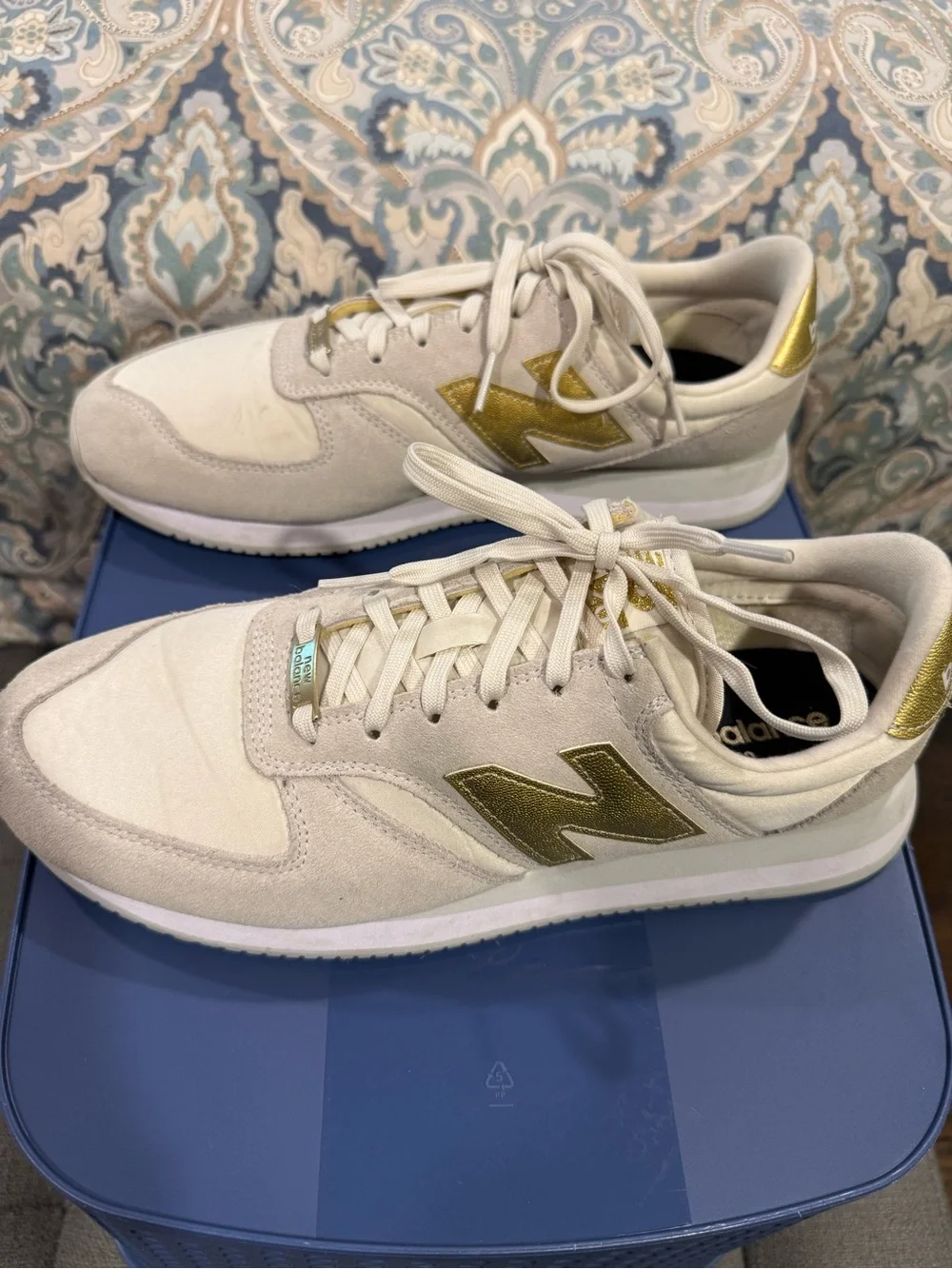 New Balance 420 Rare Cream & Gold Lace-Up Sneakers